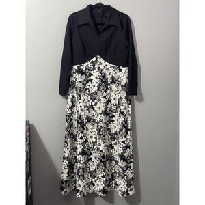 Vintage 60s 70s Empire Waist Floral Hippie Maxi Collar Boho‎ Dress V-neck Talon